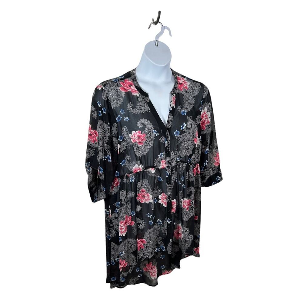 Torrid Black Floral Georgette Sheer Tunic Top High-Low Size 1 - Picture 6 of 15